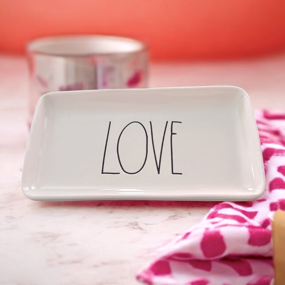 NEW Rae Dunn LOVE Ceramic Tray Serving Dish Medium White Decor
